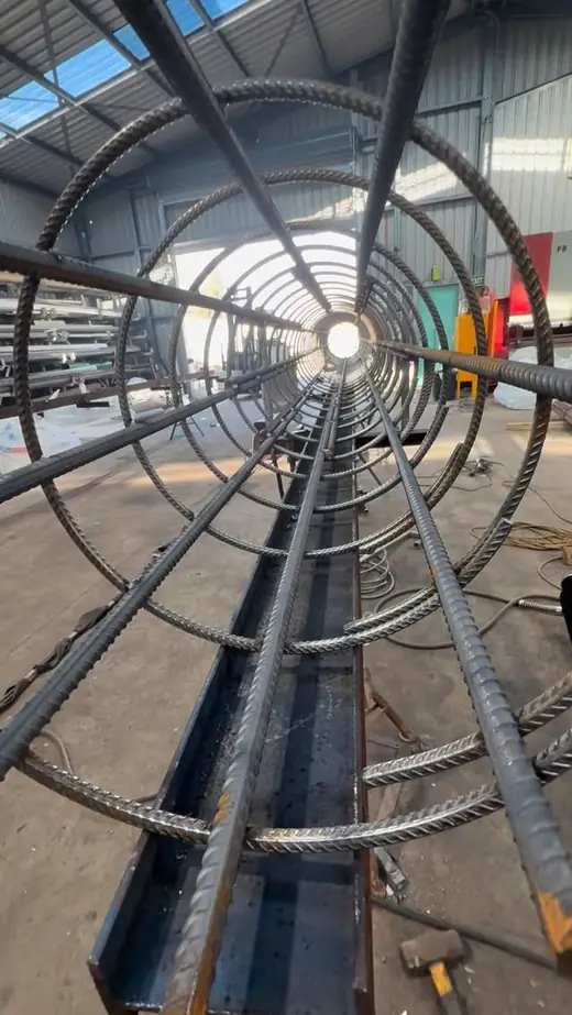 Steel reinforcement cage fabricated in a workshop